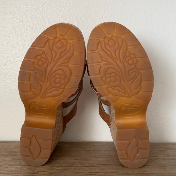 BORN Wedge Platform Sandal Bernese Cage Brown Leather Cork 9 US Buckle Slingback - Picture 12 of 15